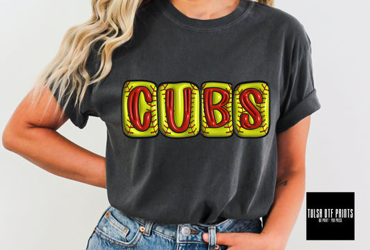 DTF CUBS SOFTBALL 3D INFLATED LETTERS TRANSFER