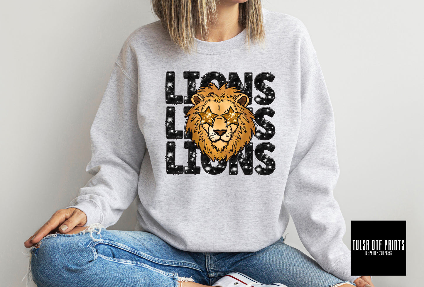 DTF LIONS STACKED TEXT PREPPY BLACK TRANSFER