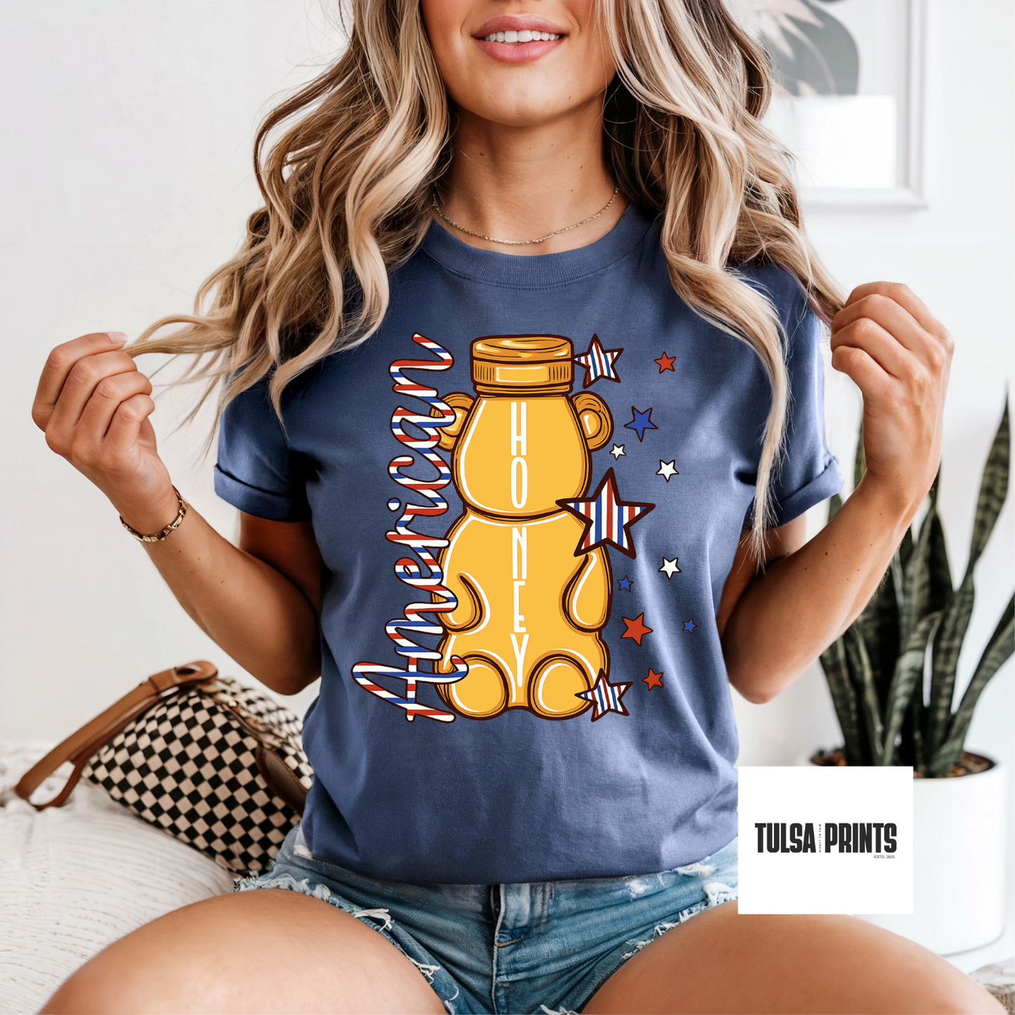 DTF AMERICAN HONEY RED, WHITE & BLUE TRANSFER