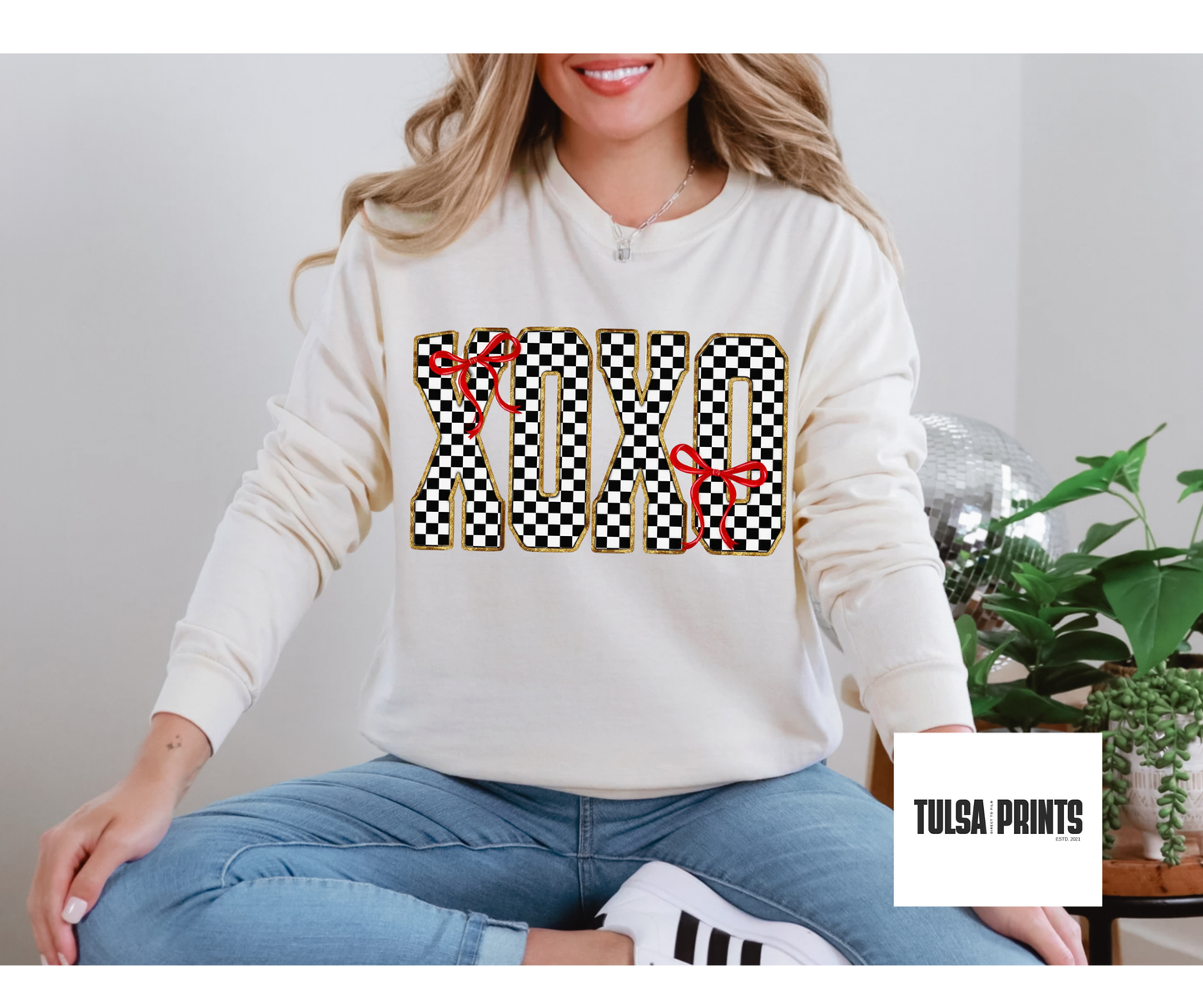 DTF XOXO W/ RED SATIN BOWS TRANSFER