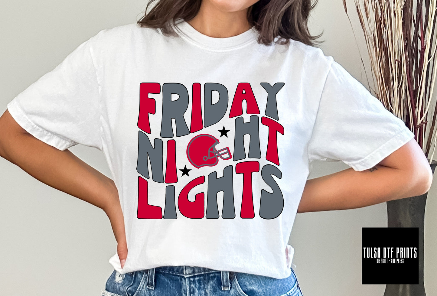 DTF FRIDAY NIGHT LIGHTS RED/GRAY TRANSFER