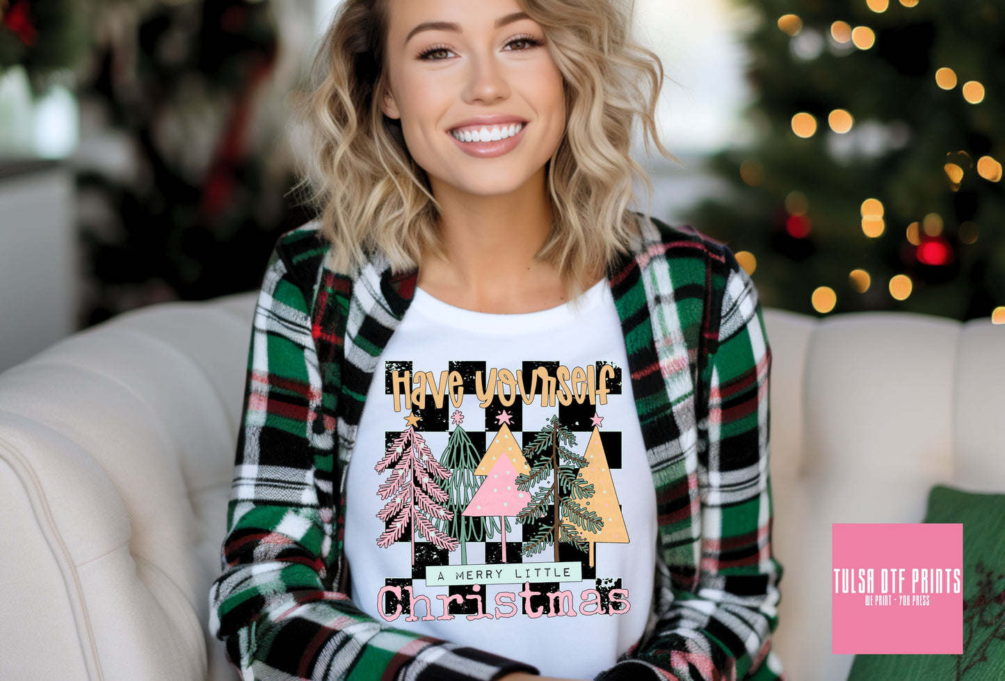 DTF A MERRYY LITTLE CHRISTMAS CHECKERED TRANSFER