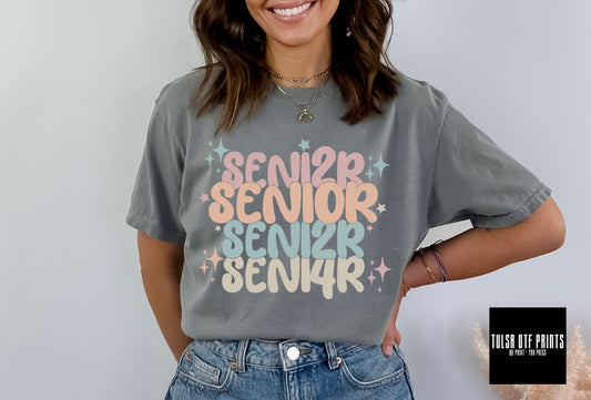 DTF SENIOR 2024 STACKED GROOVY TEXT PASTEL TRANSFER