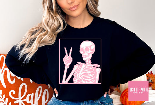 DTF PINK SKELETON PEACE SIGN TRANSFER