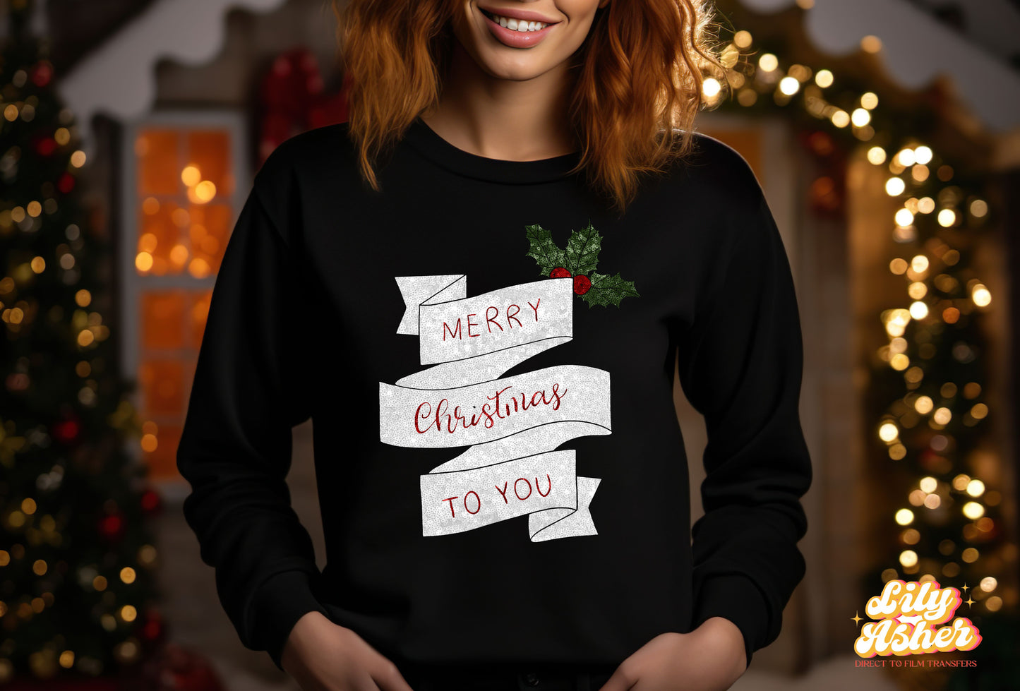 DTF MERRY CHRISTMAS TO YOU FAUX SEQUIN TRANSFER