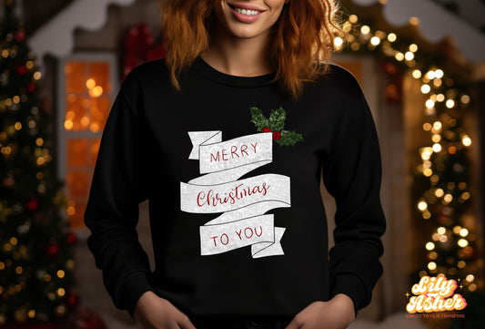 DTF MERRY CHRISTMAS TO YOU FAUX SEQUIN TRANSFER