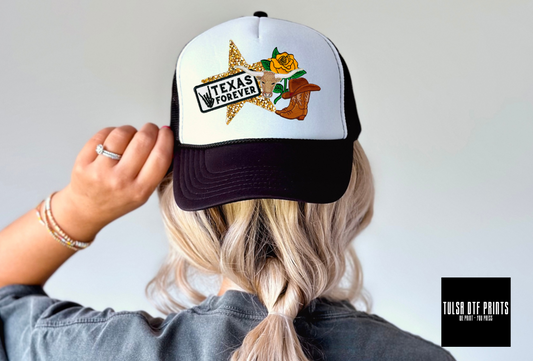 DTF TEXAS FOREVER W/ COWBOY BOOTS FAUX HAT PATCH TRANSFER