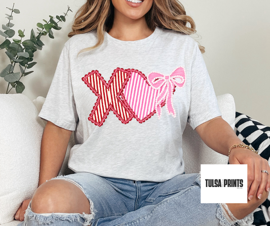 DTF EMBROIDERED XO HEART & BOW TRANSFER
