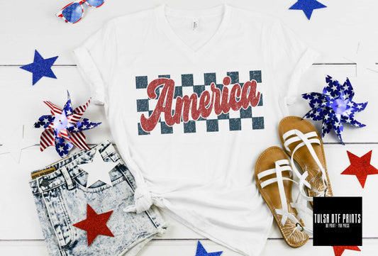 DTF AMERICA RETRO CHECKERED DISTRESSED TRANSFER