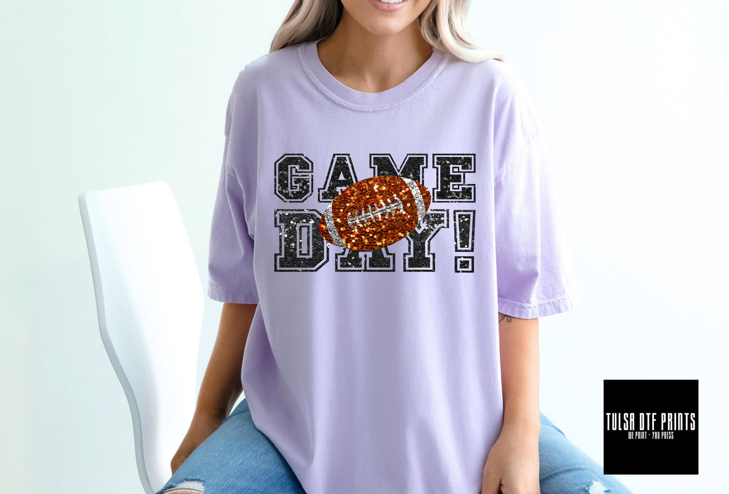 DTF GAME DAY FOOTBALL FAUX GLITTER (4 COLORS AVAIL.) TRANSFER