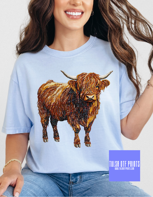 DTF GLITTER HIGHLAND COW TRANSFER