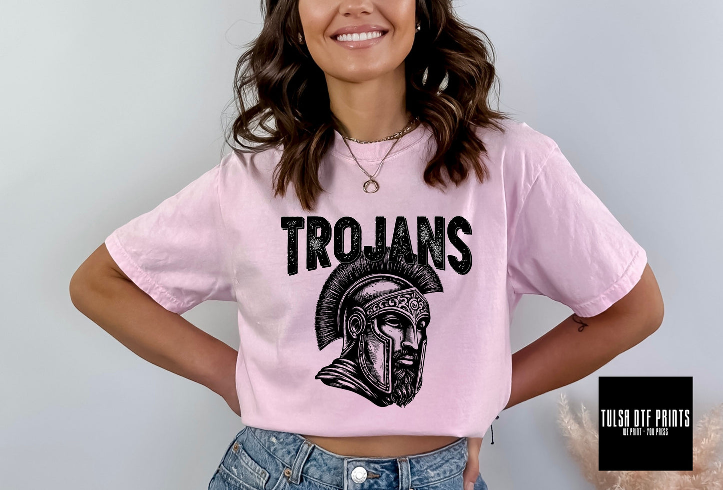 DTF TROJANS BLACK & WHITE MASCOT TRANSFER
