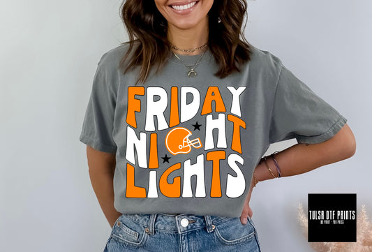 DTF FRIDAY NIGHT LIGHTS ORANGE/WHITE TRANSFER