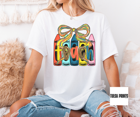 DTF VINTAGE PASTEL TEACH BOW TRANSFER
