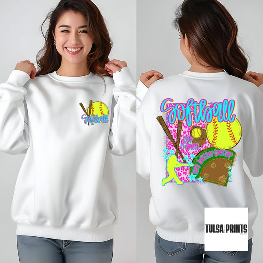 DTF SOFTBALL NEON PREPPY COLLAGE W/ POCKET TRANSFER