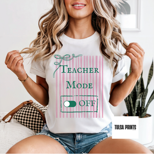 DTF TEACHER OFF SPRIPED BOW TRANSFER