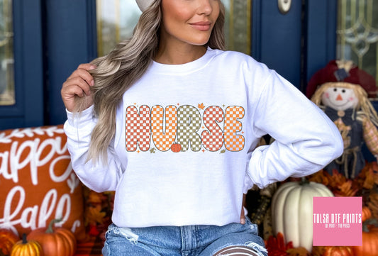 DTF NURSE FALL COLORS CHECKERED TRANSFER