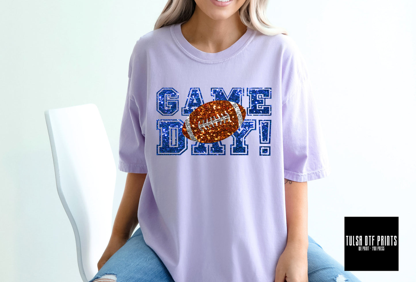 DTF GAME DAY FOOTBALL FAUX GLITTER (4 COLORS AVAIL.) TRANSFER