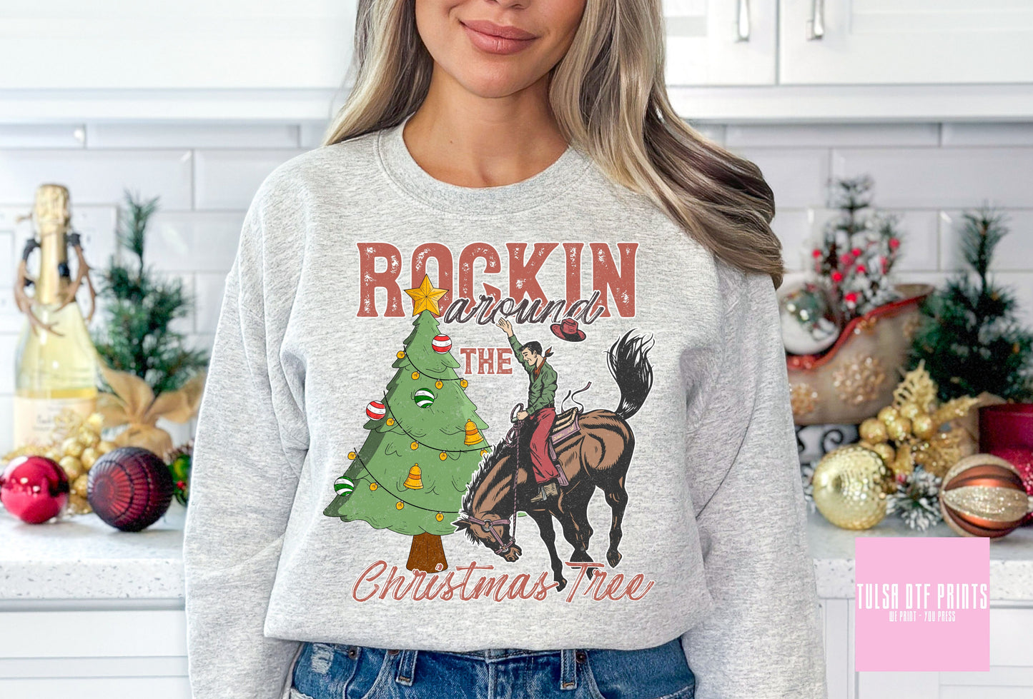 DTF ROCKIN' AROUND THE CHRISTMAS TREE COWBOY RODEO TRANSFER