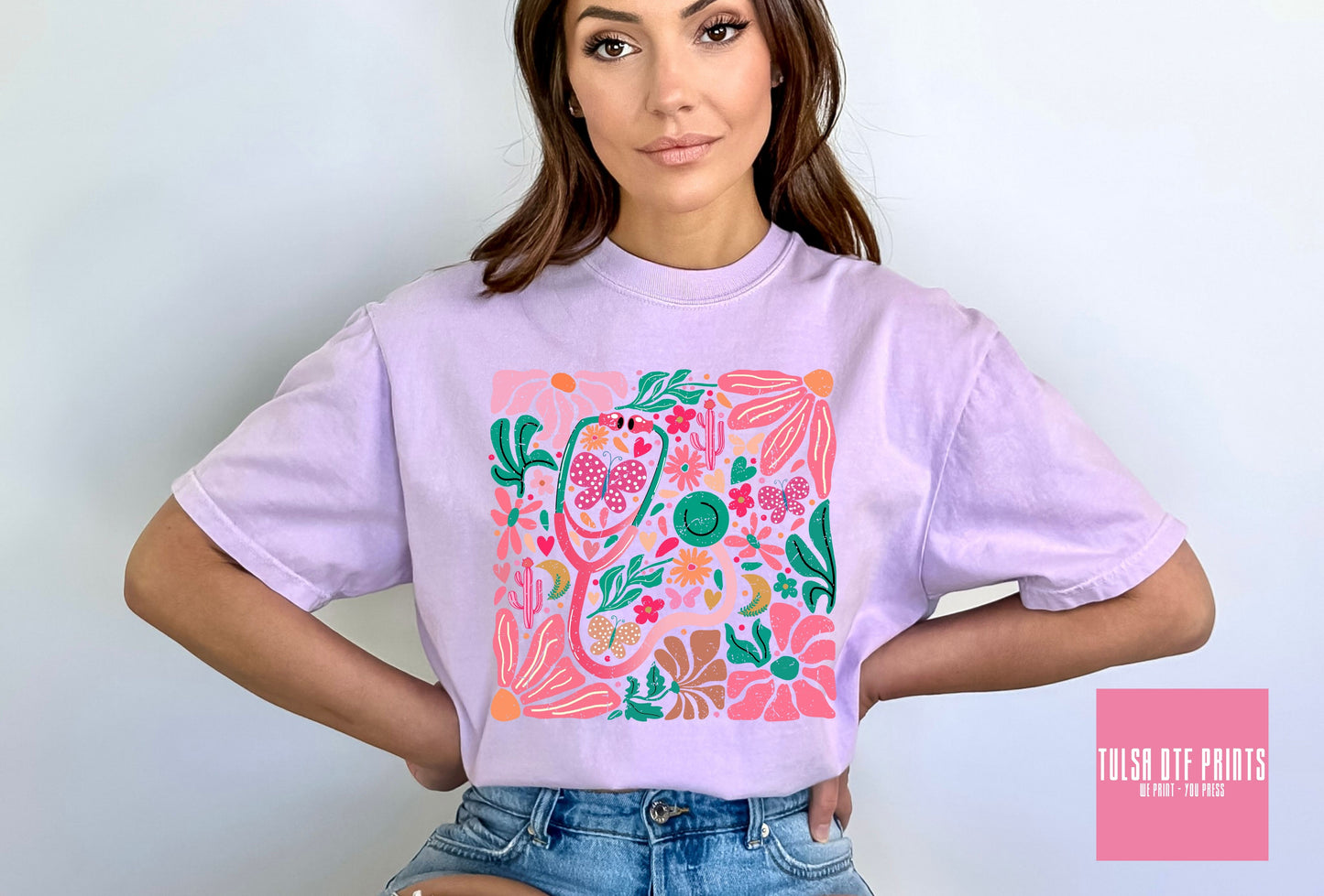 DTF RETRO STETHOSCOPE FLORAL TRANSFER