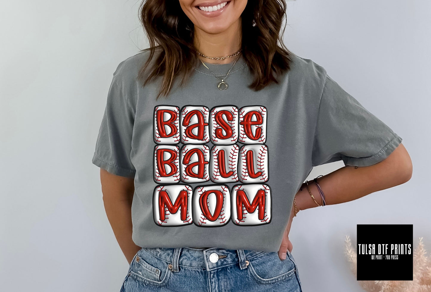 DTF BASEBALL MOM 3D INFLATED LETTERS TRANSFER