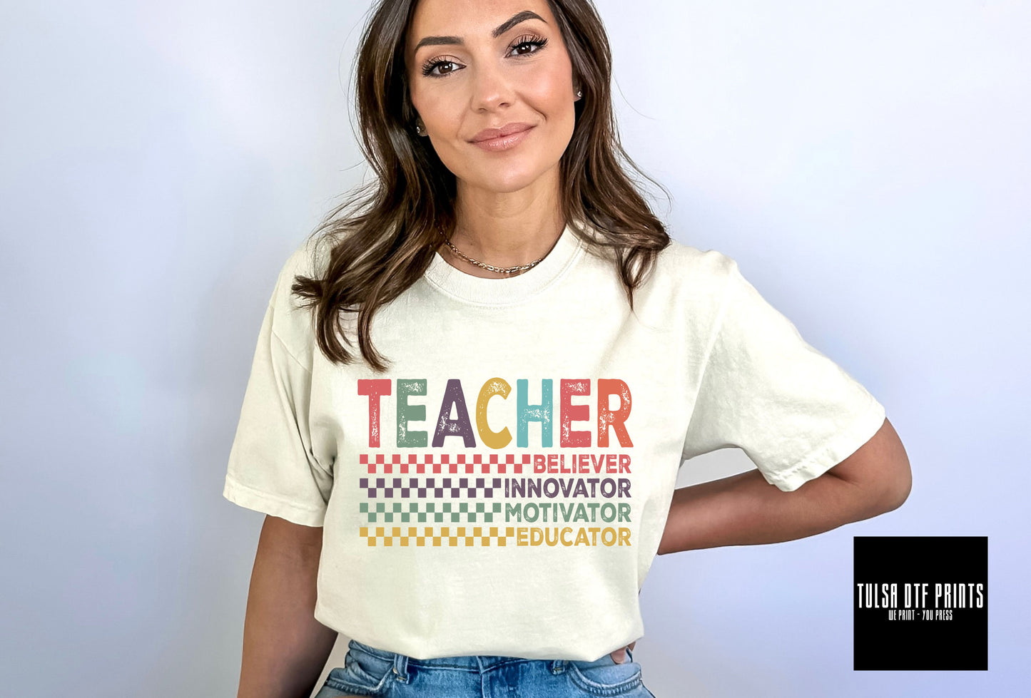 DTF TEACHER MULTICOLOR CHECKERED TRANSFER