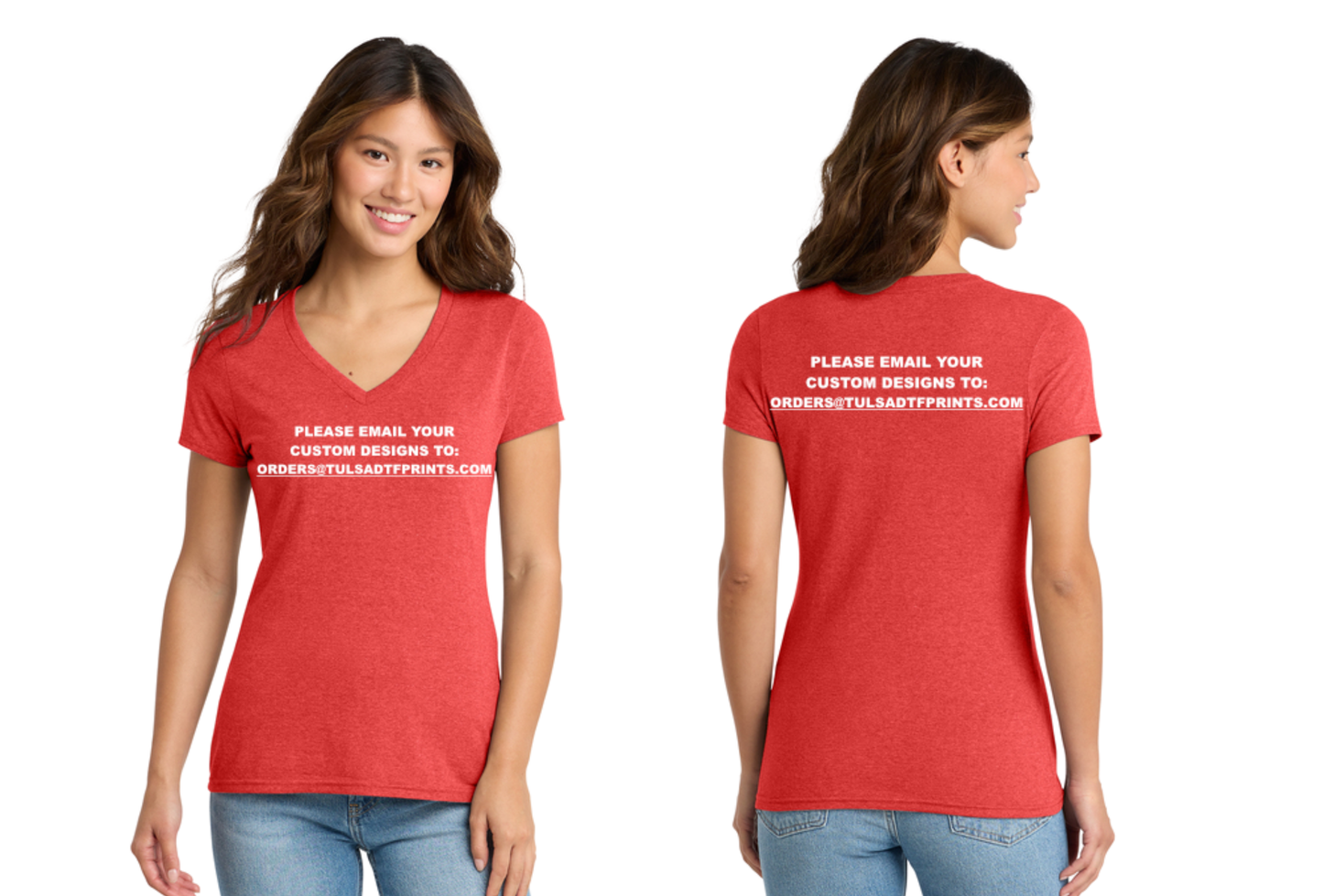 PORT & CO CORE WOMEN'S TRI-BLEND V-NECK TEE (Completed Shirt) (Front & Back)