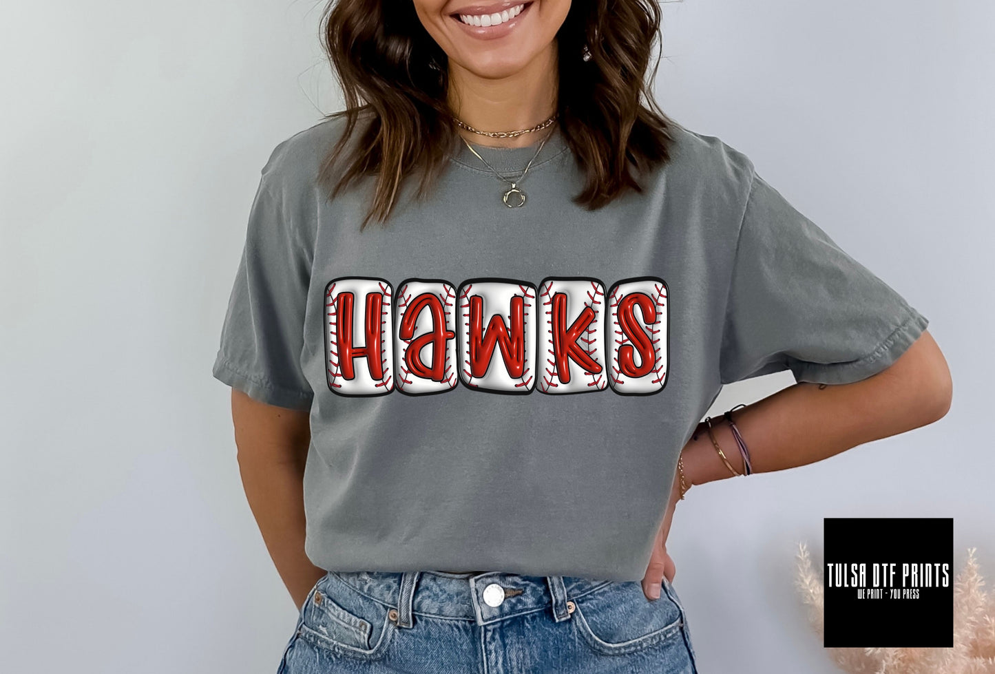 DTF HAWKS BASEBALL 3D INFLATED LETTERS TRANSFER