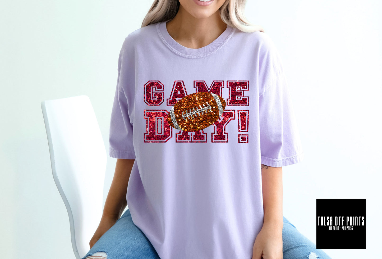 DTF GAME DAY FOOTBALL FAUX GLITTER (4 COLORS AVAIL.) TRANSFER