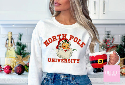 DTF VINTAGE NORTH POLE UNIVERSITY (2 COLORS AVAIL.) TRANSFER