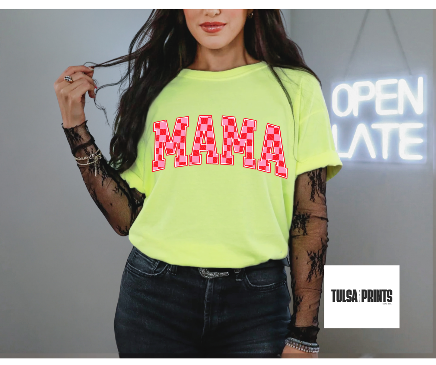 DTF CHECKERED MAMA PINK/RED TRANSFER
