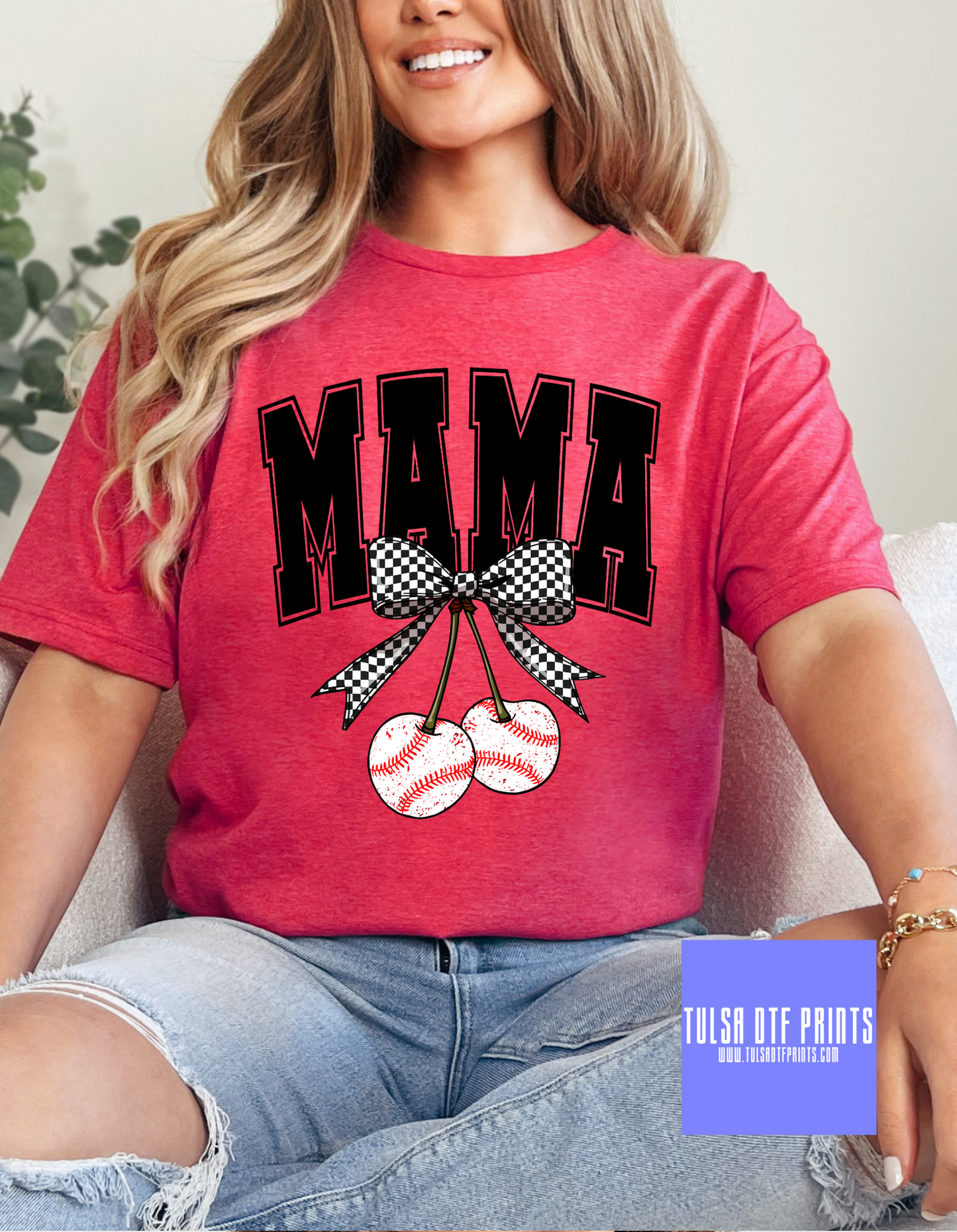DTF MAMA BASEBALL CHERRY TRANSFER