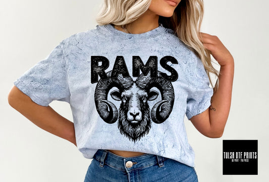 DTF RAMS BLACK & WHITE MASCOT TRANSFER