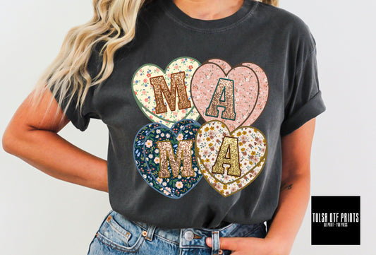 DTF MAMA CANDY HEARTS W/ FLORAL PRINTS TRANSFER