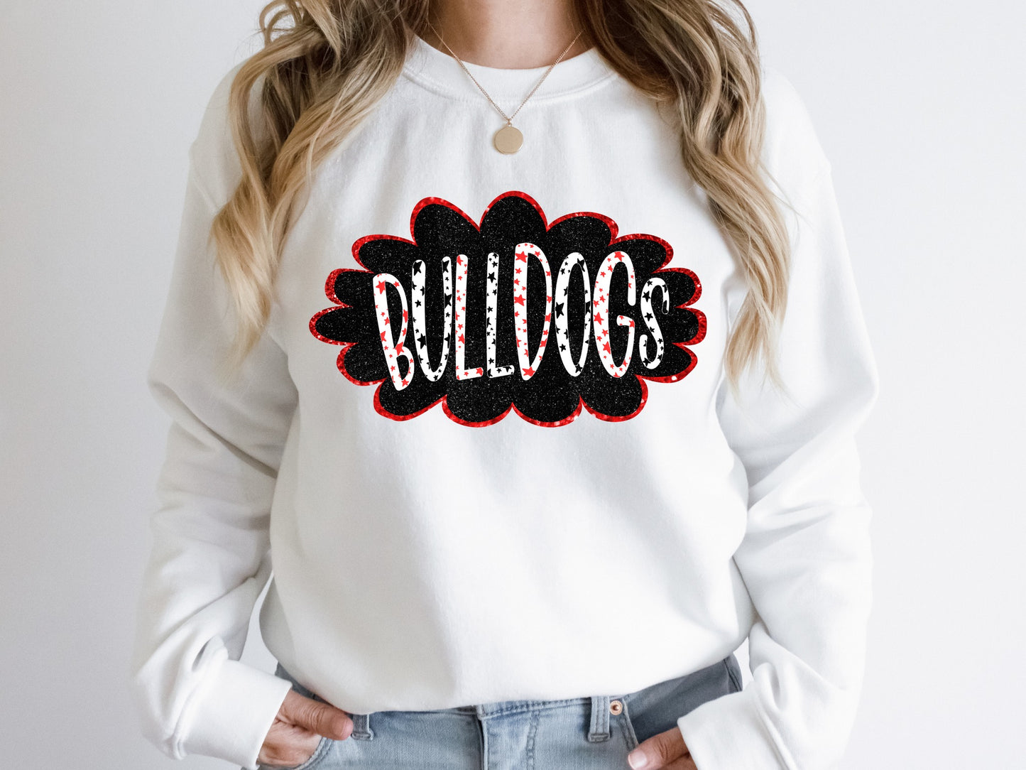 DTF BULLDOGS RED/BLACK GLITTER CLOUD GAME DAY TRANSFER