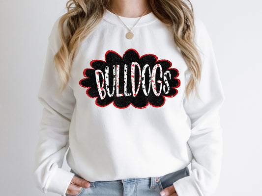 DTF BULLDOGS RED/BLACK GLITTER CLOUD GAME DAY TRANSFER