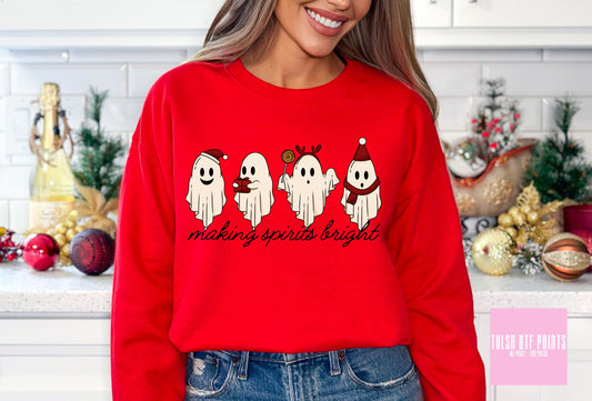 DTF MAKING SPIRITS BRIGHT CHRISTMAS GHOSTS TRANSFER