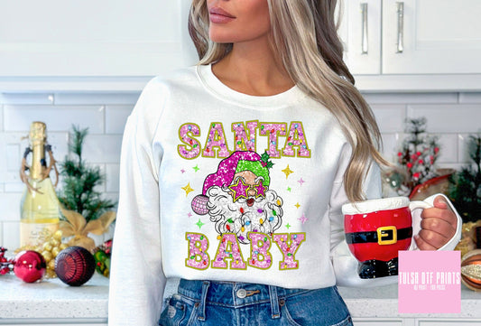 DTF SANTA BABY FAUX SEQUIN EMBROIDERY TRANSFER