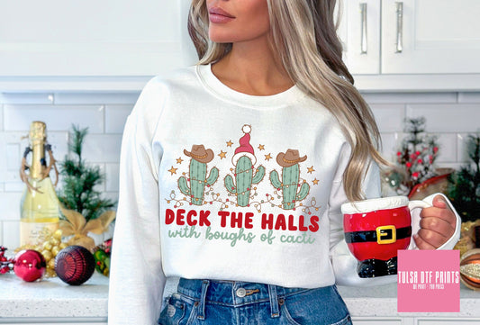 DTF DECK THE HALLS W/ BOUGHS OF CACTI TRANSFER