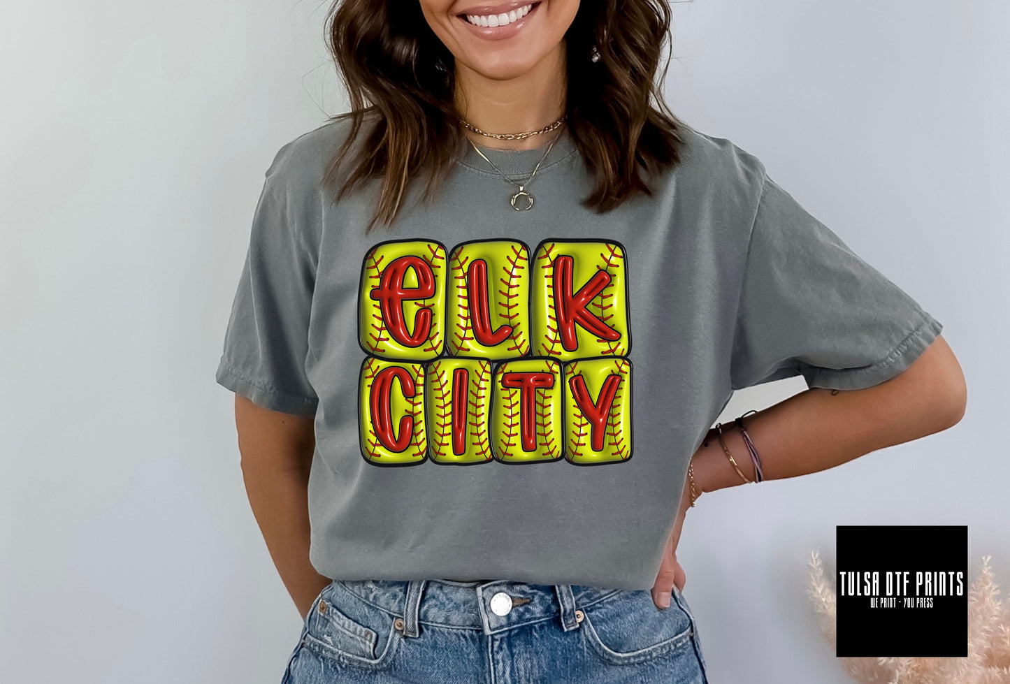 DTF ELK CITY SOFTBALL 3D INFLATED LETTERS TRANSFER