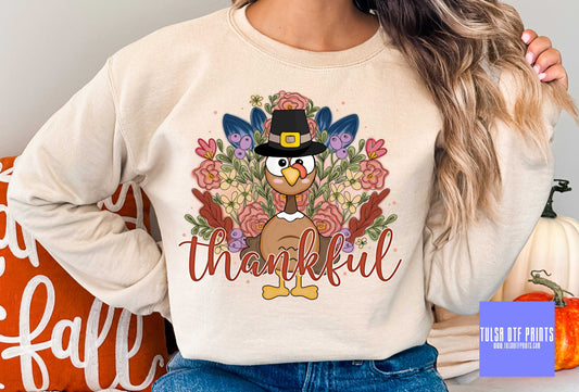 DTF THANKFUL FLORAL TURKEY W/ HAT TRANSFER