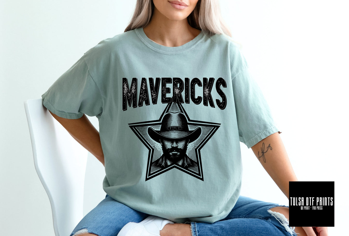 DTF MAVERICKS BLACK & WHITE MASCOT TRANSFER