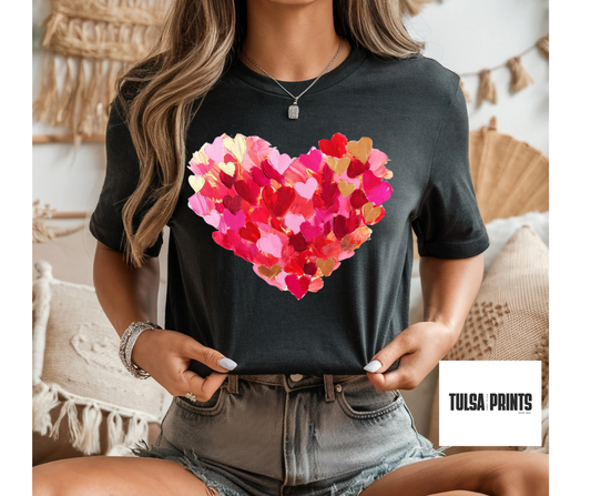 DTF ABSTRACT HEART PINK/GOLD TRANSFER