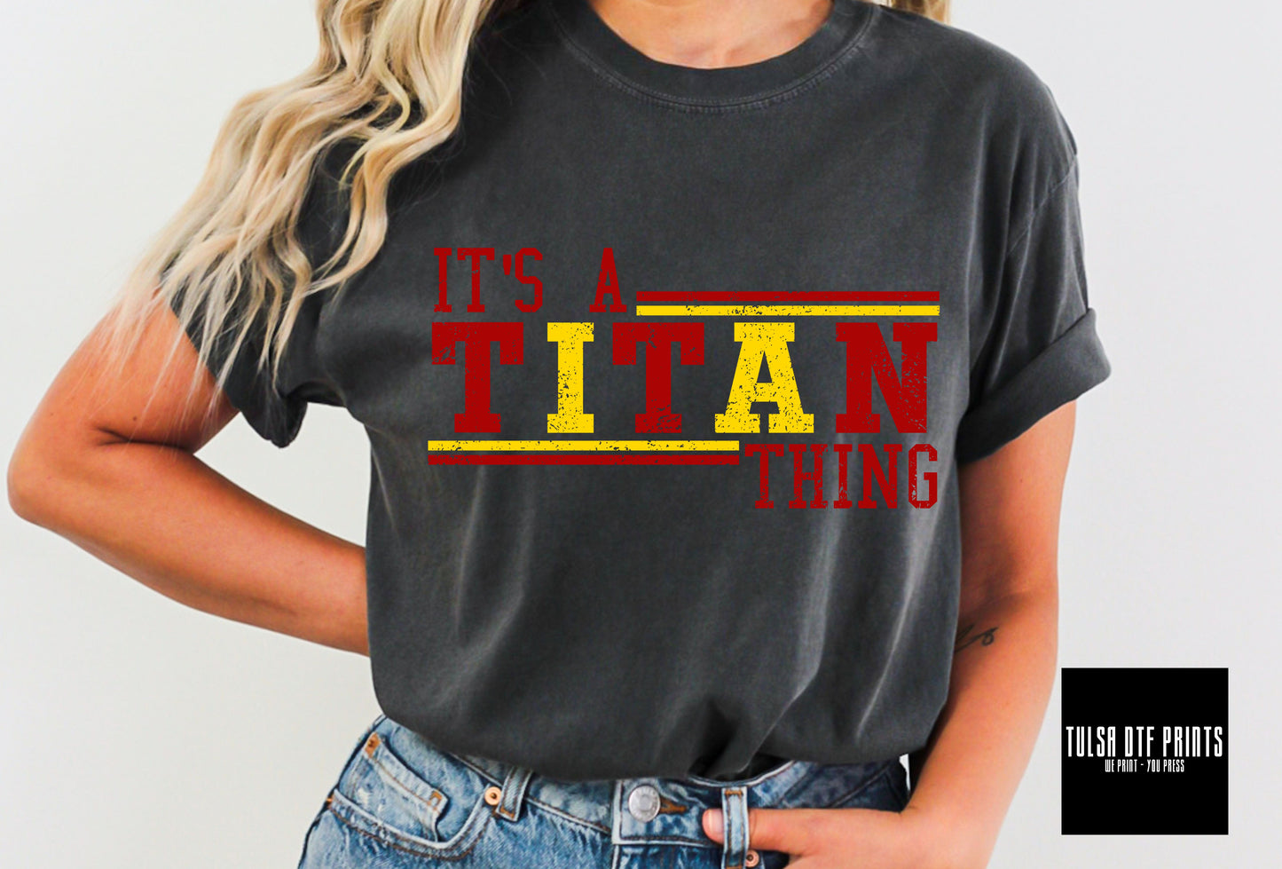 DTF IT'S A TITAN THING RED/YELLOW TRANSFER