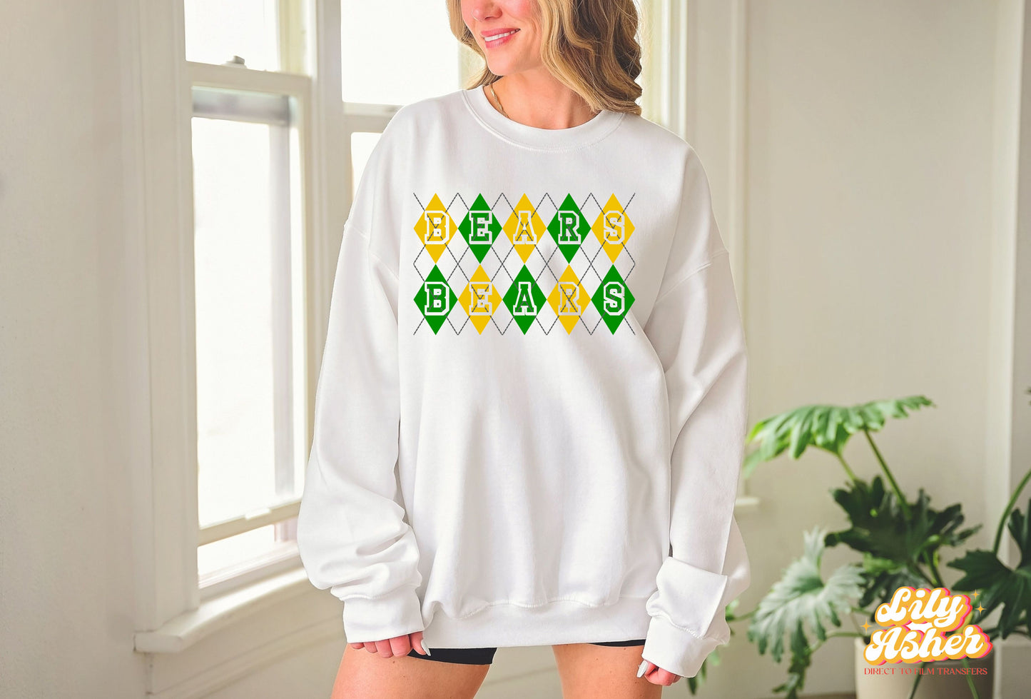 DTF BEARS GREEN/YELLOW GOLD ARGYLE DESIGN TRANSFER