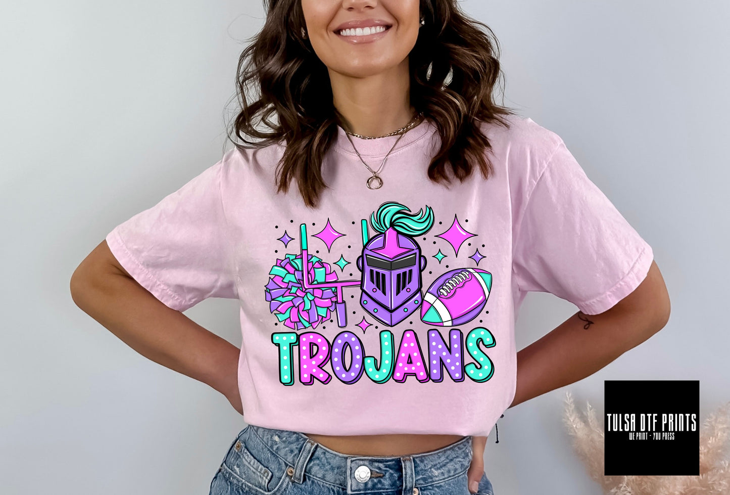 DTF TROJANS NEON PINK/PURPLE GAME DAY MASCOT TRANSFER