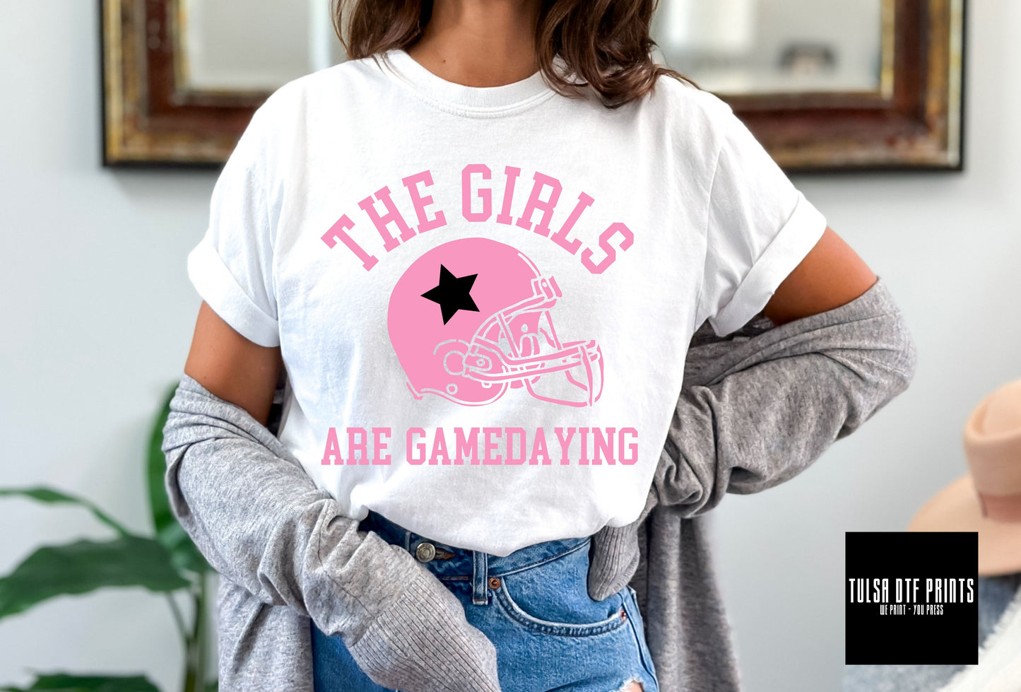 DTF THE GIRLS ARE GAME DAY-ING PINK TRANSFER