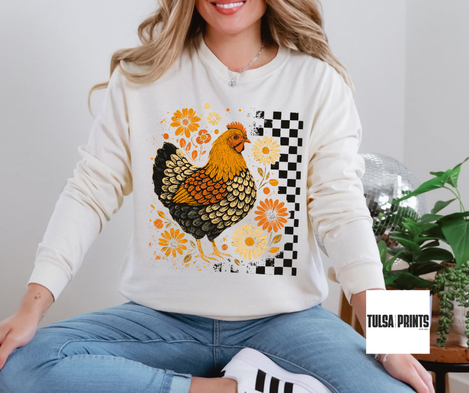DTF CHICKEN FLORAL & CHECKERED TRANSFER
