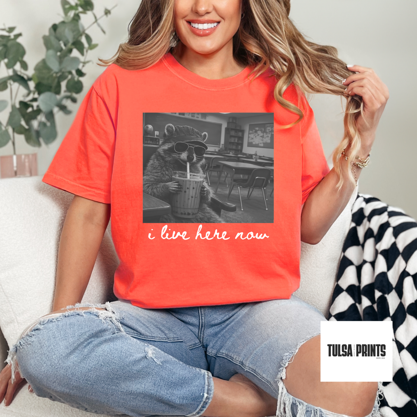 DTF I LIVE HERE NOW RACOON TRANSFER (2 COLORS AVAIL.)