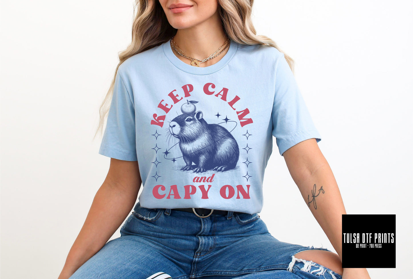 DTF KEEP CALM AND CAPY ON RETRO DESIGN TRANSFER